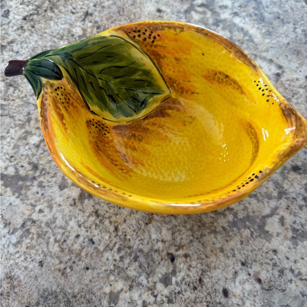 Pier One- Vibrant Yellow Lemon-Shaped Ceramic Bowl
